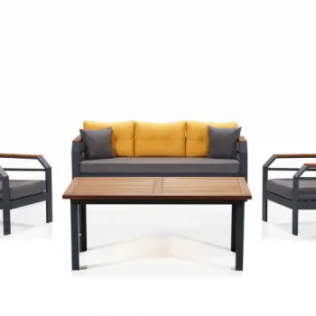 Set mobilier de gradina cu masuta ASSENTO 3+1+1+M, 4 piese, galben + gri + negru, 150x75x90 cm imagine