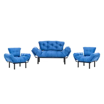 Set NITTA 2-1-1, canapea extensibila 3 locuri si 2 fotolii extensibile, albastru imagine