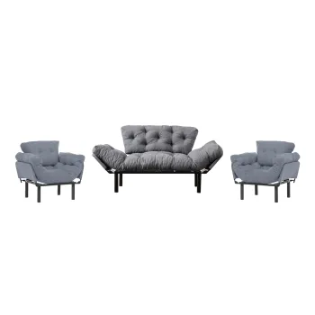 Set NITTA 2-1-1, canapea extensibila 3 locuri si 2 fotolii extensibile, gri imagine
