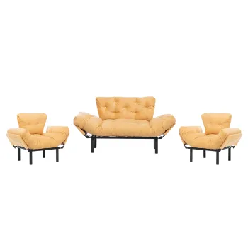 Set NITTA 2-1-1, canapea extensibila 3 locuri si 2 fotolii extensibile, mustar imagine