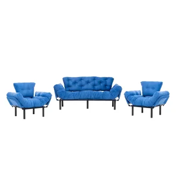 Set NITTA 3-1-1, canapea extensibila 3 locuri si 2 fotolii extensibile, albastru imagine
