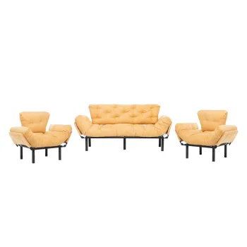 Set NITTA 3-1-1, canapea extensibila 3 locuri si 2 fotolii extensibile, mustar imagine