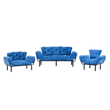 Set NITTA 3-2-1, canapea extensibila 3 locuri, canapea extensibila 2 locuri si fotoliu extensibil, albastru imagine