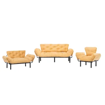 Set NITTA 3-2-1, canapea extensibila 3 locuri, canapea extensibila 2 locuri si fotoliu extensibil, mustar imagine