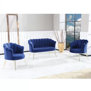 Set PAPATYA 2-1-1, canapea fixa 2 locuri, 2 fotolii fixe, albastru imagine