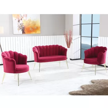 Set PAPATYA 2-1-1, canapea fixa 2 locuri, 2 fotolii fixe, bordo imagine