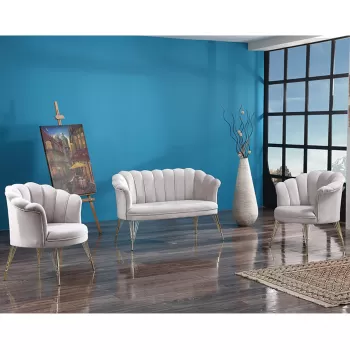 Set PAPATYA 2-1-1, canapea fixa 2 locuri, 2 fotolii fixe, crem imagine