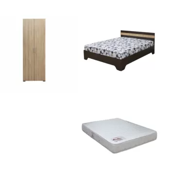 Set Pat Alma 140x200 cm cu picioare + Saltea superortopedica 140x200 cm + Dulap Corinne 2 usi bara haine imagine