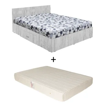 Set Pat Alma, cu sertar, pin antichizat + Saltea superortopedica, 160x200 cm imagine