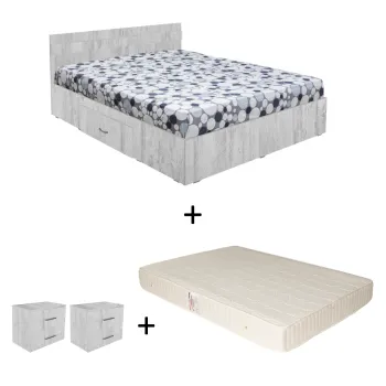 Set Pat Alma, cu sertar, pin antichizat + Saltea superortopedica, 160x200 cm + Noptiera ALMA, 2 sertare imagine