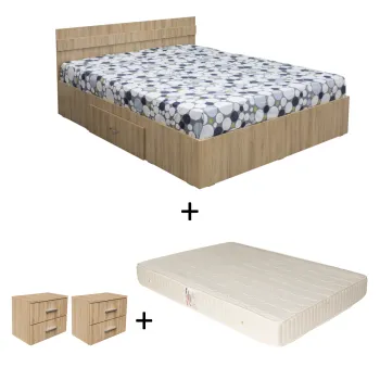 Set Pat Alma, cu sertar, sonoma deschis + Saltea superortopedica, 160x200 cm + 2 Noptiere ALMA, 2 sertare imagine