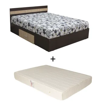 Set Pat Alma, cu sertar, sonoma inchis + deschis + Saltea superortopedica, 160x200 cm imagine