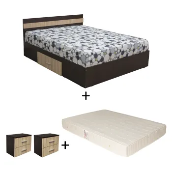 Set Pat Alma, cu sertar, sonoma inchis + deschis + Saltea superortopedica, 160x200 cm + 2 Noptiere ALMA, 2 sertare imagine