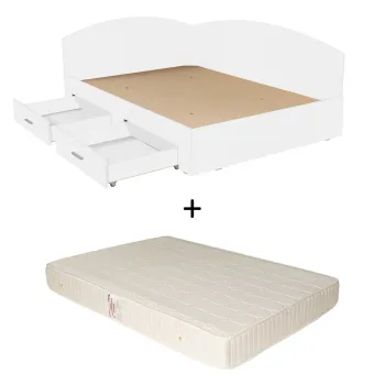 Set Pat Colt Alma, cu 2 sertare, alb + Saltea superortopedica, 160x200 cm imagine