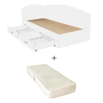 Set Pat Colt Alma, cu 2 sertare, alb + Saltea superortopedica, 90x200 cm imagine