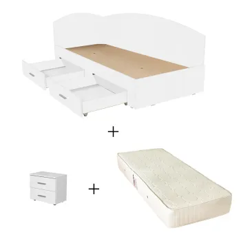 Set Pat Colt Alma, cu 2 sertare, alb + Saltea superortopedica, 90x200 cm + Noptiera ALMA, 2 sertare imagine