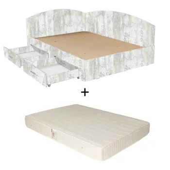 Set Pat Colt Alma, cu 2 sertare, pin antichizat + Saltea superortopedica, 160x200 cm imagine