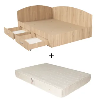 Set Pat Colt Alma, cu 2 sertare, sonoma deschis + Saltea superortopedica, 160x200 cm imagine