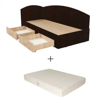 Set Pat Colt Alma, cu 2 sertare, sonoma inchis + deschis + Saltea superortopedica, 120x200 cm imagine