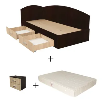 Set Pat Colt Alma, cu 2 sertare, sonoma inchis + deschis + Saltea superortopedica, 120x200 cm + Noptiera ALMA, 2 sertare imagine