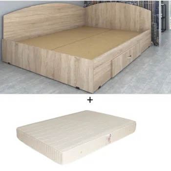 Set Pat de colt, cu sertar lateral pe role, sonoma + Saltea superortopedica, 160x200 cm imagine