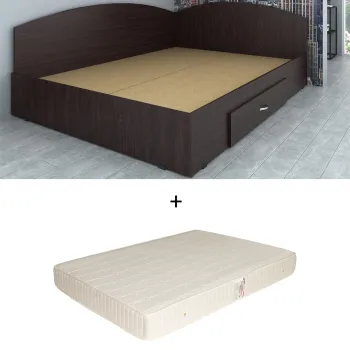 Set Pat de colt, cu sertar lateral pe role, wenge + Saltea superortopedica, 160x200 cm imagine