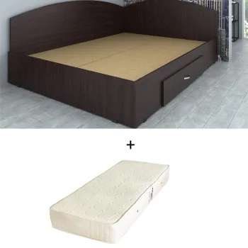 Set Pat de colt, cu sertar lateral pe role, wenge + Saltea superortopedica, 90x200 cm imagine