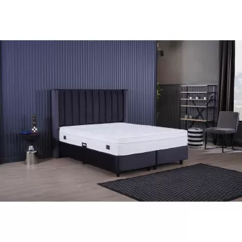 Set Pat tapitat BLACK, 160x200 cm, lada depozitare, negru + Saltea CROWN, cu arcuri, 160x200 cm, H 27 cm imagine