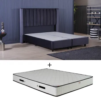 Set Pat tapitat BLACK, 160x200 cm, lada depozitare, negru + Saltea LATEX 160x200 cm, H 28 cm, spuma imagine