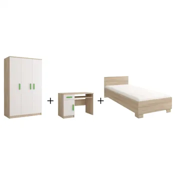 Set SMYK III cu pat 90x200 cm, birou si dulap 3 usi, sonoma deschis + verde imagine