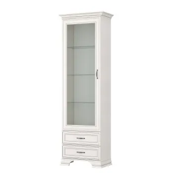 Vitrina cu 1 usa si 2 sertare TIFFANY II, geam, crem fineline, 69x39,9x212,1 cm imagine