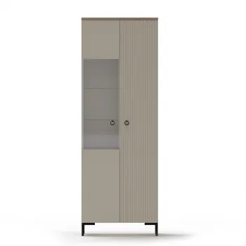 Vitrina DOMINICA, 2 usi, geam, taupe + stejar silverjack, 70x41x199 cm imagine