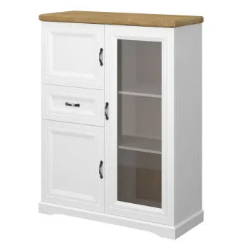 Vitrina joasa RIVA, 3 usi, 1 sertar, geam, alb + stejar harbor, 102,7x41x133,6 cm imagine