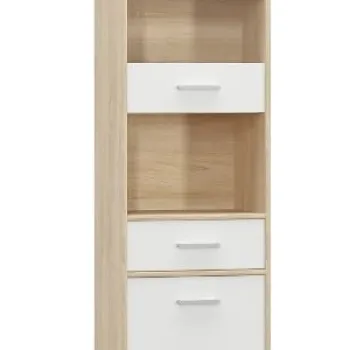 Vitrina TIPS, 2 usi, 1 sertar, geam, stejar sonoma + alb, 50,2x34,3x195 cm imagine