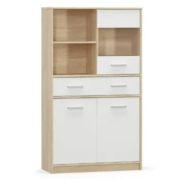 Vitrina TIPS, 3 usi, 1 sertar, geam, stejar sonoma + alb, 83,4x34,3x144,7 cm imagine