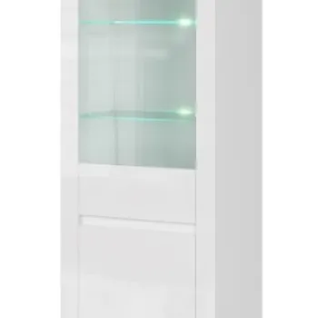 Vitrina VIGO, 2 usi, 1 sertar, geam, alb + stejar wotan, 68x41,5x202 cm imagine