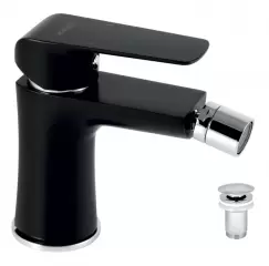 Baterie bideu culoare negru cu ventil inclus Ferro Tina imagine