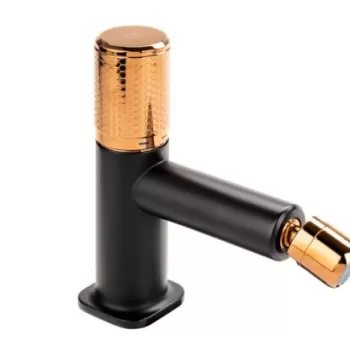 Baterie bideu FDesign Ardesia cu ventil, negru mat rose gold lucios imagine