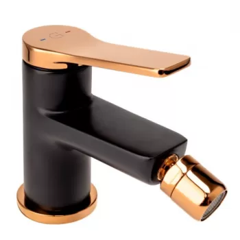 Baterie bideu FDesign Seppia cu ventil, negru mat rose gold lucios imagine