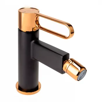 Baterie bideu FDesign Zaffiro cu ventil, negru mat rose gold lucios imagine