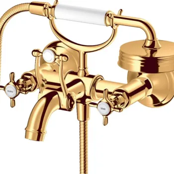 Baterie cada auriu lucios cu para si furtun dus, dubla comanda, Hansgrohe Axor Montreux imagine