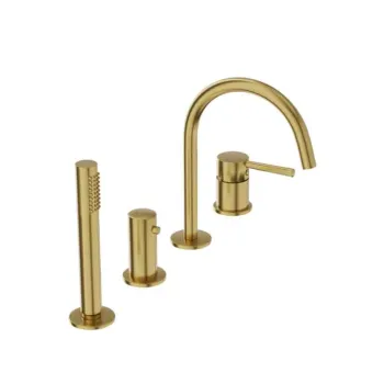 Baterie cada cu montaj pe cada, auriu periat, 4 gauri, cu set dus, pipa 20 cm, LaVita Verdi imagine