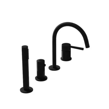 Baterie cada cu montaj pe cada, negru mat, 4 gauri, cu set dus, pipa 20 cm, LaVita Verdi imagine