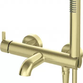 Baterie cada culoare auriu periat cu para si furtun dus Deante Silia imagine