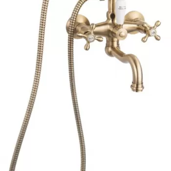 Baterie cada dubla comanda FDesign Lacrima cu para si furtun dus, bronz periat imagine