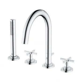 Baterie cada-dus cu 4 orificii Kludi Nova Fonte, manere cruce, crom lucios imagine