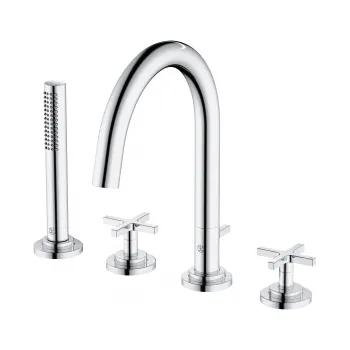 Baterie cada-dus cu 4 orificii Kludi Nova Fonte, manere cruce, crom lucios imagine