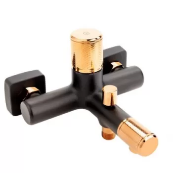 Baterie cada - dus FDesign Ardesia, monocomanda, negru mat rose gold lucios imagine