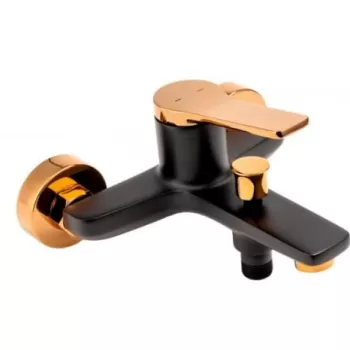 Baterie cada - dus FDesign Seppia, monocomanda, negru mat rose gold lucios imagine