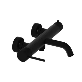 Baterie cada montaj pe perete, negru mat, din alama sanitara, pipa fixa, 19.8 cm, LaVita Verdi imagine